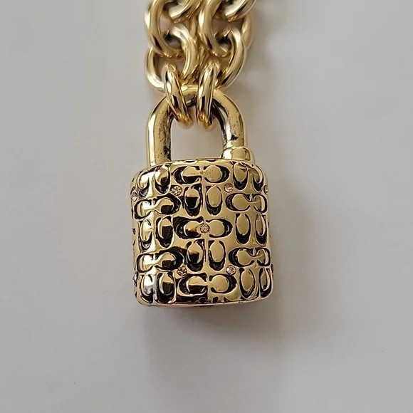 COACH Padlock Bracelet, Gold Tone with Crystals Chain Bracelet - Picture 6 of 7
